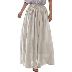 imageIDEALSANXUN Linen Skirts for Women Spring Summer Outfits A Line Elastic High Waisted Casual Lightweight Flowy Midi SkirtWhite