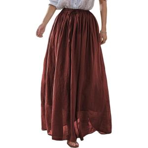 imageIDEALSANXUN Linen Skirts for Women Spring Summer Outfits A Line Elastic High Waisted Casual Lightweight Flowy Midi SkirtWine