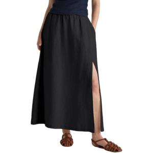 imageIDEALSANXUN Linen Skirts for Women Summer A Line Elastic High Waisted Long Maxi Skirt with SlitBlack