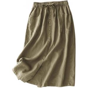 imageIDEALSANXUN Linen Skirts for Women Summer A Line Flowy Casual Drawstring High Waist Button Down Midi Skirts with SlitArmy