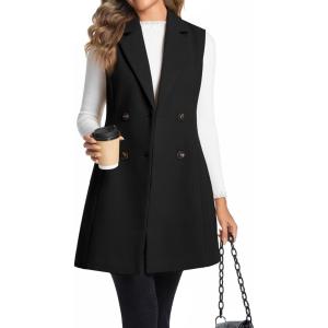 imageIDEALSANXUN Long Vest for Women Sleeveless Tweed Blazer Fall Jackets Cardigan OuterwearPure Black
