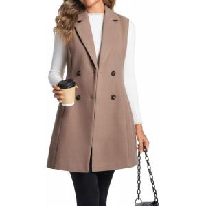 imageIDEALSANXUN Long Vest for Women Sleeveless Tweed Blazer Fall Jackets Cardigan OuterwearPure Dark Khaki