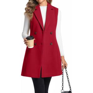 imageIDEALSANXUN Long Vest for Women Sleeveless Tweed Blazer Fall Jackets Cardigan OuterwearPure Maple Red