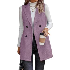 imageIDEALSANXUN Long Vest for Women Sleeveless Tweed Blazer Fall Jackets Cardigan OuterwearPurple