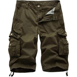 imageIDEALSANXUN Mens Casual Loose Fit MultiPockets Military Cargo ShortsArmy