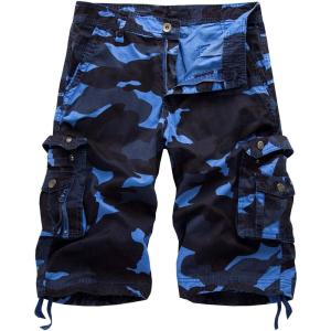 imageIDEALSANXUN Mens Casual Loose Fit MultiPockets Military Cargo ShortsCamo Blue
