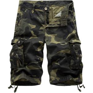 imageIDEALSANXUN Mens Casual Loose Fit MultiPockets Military Cargo ShortsCamo Dark Army