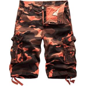 imageIDEALSANXUN Mens Casual Loose Fit MultiPockets Military Cargo ShortsCamo Orange