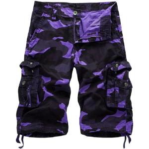 imageIDEALSANXUN Mens Casual Loose Fit MultiPockets Military Cargo ShortsCamo Purple