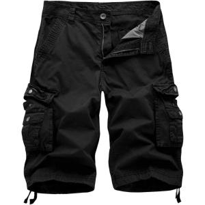 imageIDEALSANXUN Mens Casual Loose Fit MultiPockets Military Cargo ShortsCarbon Black