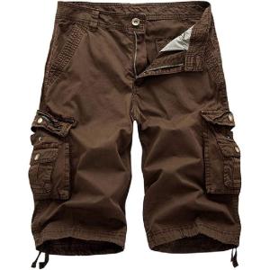 imageIDEALSANXUN Mens Casual Loose Fit MultiPockets Military Cargo ShortsCoffee