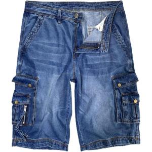 imageIDEALSANXUN Mens Casual Loose Fit MultiPockets Military Cargo ShortsDenim Blue