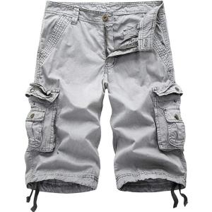 imageIDEALSANXUN Mens Casual Loose Fit MultiPockets Military Cargo ShortsLight Grey