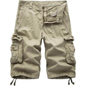 imageIDEALSANXUN Mens Casual Loose Fit MultiPockets Military Cargo ShortsLight Khaki