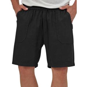 imageIDEALSANXUN Mens Linen Shorts 7 Inch Summer Casual Elastic Waist Drawstring Beach PantsBlack