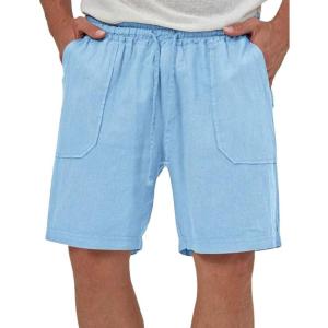 imageIDEALSANXUN Mens Linen Shorts 7 Inch Summer Casual Elastic Waist Drawstring Beach PantsLight Blue
