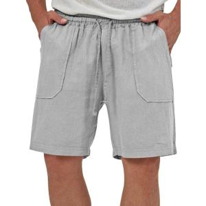 imageIDEALSANXUN Mens Linen Shorts 7 Inch Summer Casual Elastic Waist Drawstring Beach PantsLight Grey