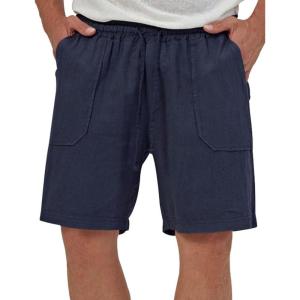 imageIDEALSANXUN Mens Linen Shorts 7 Inch Summer Casual Elastic Waist Drawstring Beach PantsNavy