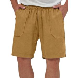 imageIDEALSANXUN Mens Linen Shorts 7 Inch Summer Casual Elastic Waist Drawstring Beach PantsYellow