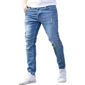 imageIDEALSANXUN Mens Skinny Jeans Ripped Stretch Stacked Slim Fit Tapered Denim PantsDark Blue