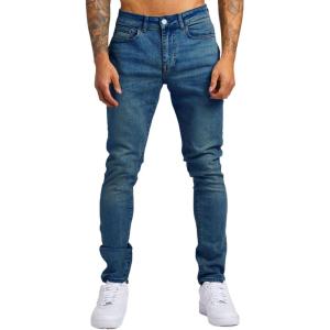 imageIDEALSANXUN Mens Slim Fit Stretch Jeans Denim Pants Casual Skinny Jean TrousersDark Blue