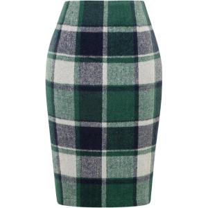 imageIDEALSANXUN Midi Plaid Skirts for Women Fall Winter Knee Length Pencil Wool Skirt with SlitGreen 02