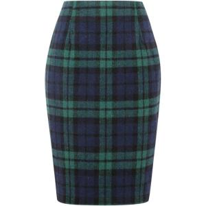 imageIDEALSANXUN Midi Plaid Skirts for Women Fall Winter Knee Length Pencil Wool Skirt with SlitGreen
