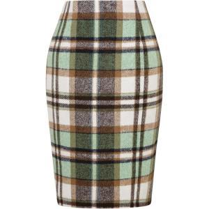 imageIDEALSANXUN Midi Plaid Skirts for Women Fall Winter Knee Length Pencil Wool Skirt with SlitGreen New