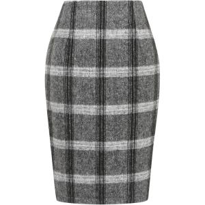 imageIDEALSANXUN Midi Plaid Skirts for Women Fall Winter Knee Length Pencil Wool Skirt with SlitGrey