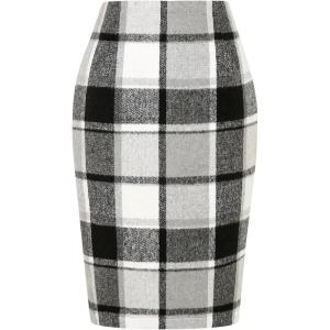imageIDEALSANXUN Midi Plaid Skirts for Women Fall Winter Knee Length Pencil Wool Skirt with SlitGrey New