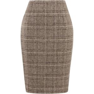imageIDEALSANXUN Midi Plaid Skirts for Women Fall Winter Knee Length Pencil Wool Skirt with SlitGrid Coffee