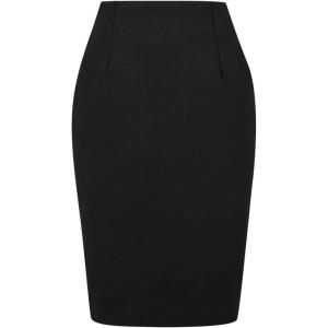 imageIDEALSANXUN Midi Plaid Skirts for Women Fall Winter Knee Length Pencil Wool Skirt with SlitPure Black