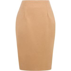 imageIDEALSANXUN Midi Plaid Skirts for Women Fall Winter Knee Length Pencil Wool Skirt with SlitPure Khaki