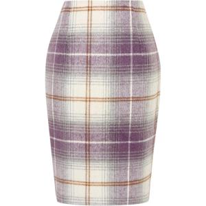 imageIDEALSANXUN Midi Plaid Skirts for Women Fall Winter Knee Length Pencil Wool Skirt with SlitPurple