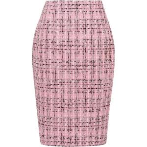 imageIDEALSANXUN Midi Plaid Skirts for Women Fall Winter Knee Length Pencil Wool Skirt with SlitTweed Pink New