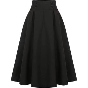 imageIDEALSANXUN Plaid Skirt for Womens High Waist Aline Pleated Midi SkirtsBlack