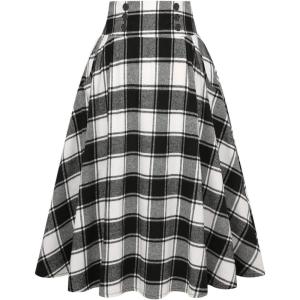 imageIDEALSANXUN Plaid Skirt for Womens High Waist Aline Pleated Midi SkirtsBlackwhite