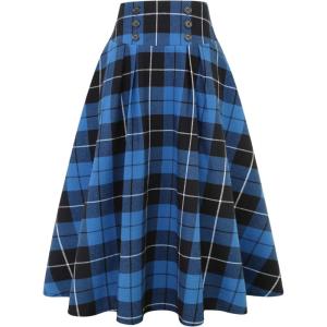 imageIDEALSANXUN Plaid Skirt for Womens High Waist Aline Pleated Midi SkirtsBlue