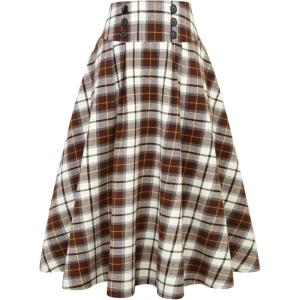 imageIDEALSANXUN Plaid Skirt for Womens High Waist Aline Pleated Midi SkirtsCoffee