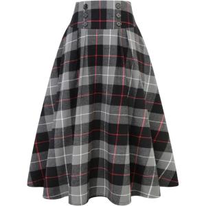 imageIDEALSANXUN Plaid Skirt for Womens High Waist Aline Pleated Midi SkirtsDark Grey