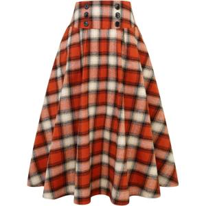 imageIDEALSANXUN Plaid Skirt for Womens High Waist Aline Pleated Midi SkirtsOrange