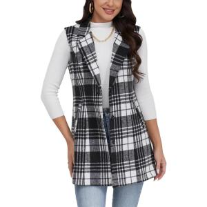 imageIDEALSANXUN Plaid Vest for Women Fall Winter Sleeveless Blazer JacketsBlack White
