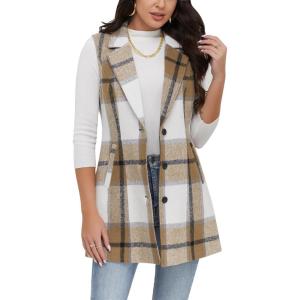 imageIDEALSANXUN Plaid Vest for Women Fall Winter Sleeveless Blazer JacketsKhaki