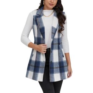 imageIDEALSANXUN Plaid Vest for Women Fall Winter Sleeveless Blazer JacketsNavy
