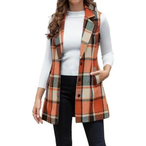 imageIDEALSANXUN Plaid Vest for Women Fall Winter Sleeveless Blazer JacketsOrange