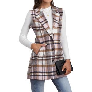 imageIDEALSANXUN Plaid Vest for Women Fall Winter Sleeveless Blazer JacketsPink