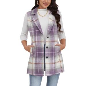 imageIDEALSANXUN Plaid Vest for Women Fall Winter Sleeveless Blazer JacketsPurple