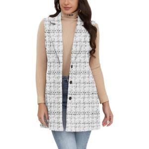 imageIDEALSANXUN Plaid Vest for Women Fall Winter Sleeveless Blazer JacketsTweed White