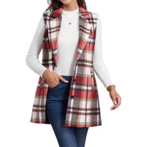 imageIDEALSANXUN Plaid Vest for Women Fall Winter Sleeveless Blazer JacketsWine