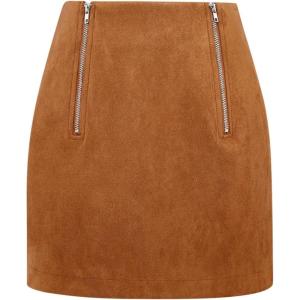 imageIDEALSANXUN Suede Skirts for Women High Waisted Bodycon Mini Skirt with Double ZipperBrown